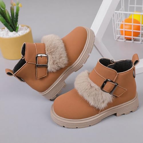 Girls Furry Winter Boots with Buckle Cozy Platform Chunky Heel Mid Calf Booties Anti-Slip Snow Boot2
