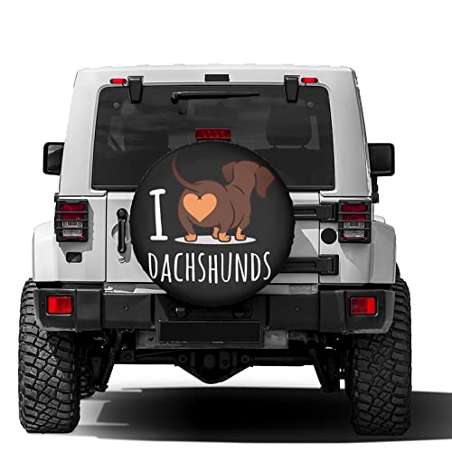 Image of Delerain I Love Dachshunds Spare Tire Covers Waterproof Dust-Proof Spare Wheel Cover Universal Fit for Jeep, Trailer, RV, SUV, Truck and Many Vehicle (17 Inch for Diameter 31 inch-33 inch)