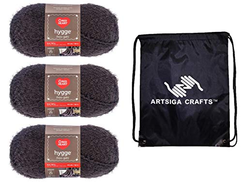 Red Heart Knitting Yarn Hygge 8oz Indigo 3-Skein Factory Pack (Same Dyelot) E881-8381 Bundle with 1 Artsiga Crafts Project Bag
