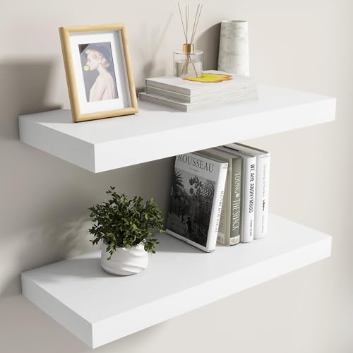 Image of Dreamland White Floating Shelves for Wall,8 Inch Deep Floating Shelves,24 inch W x 8 inch D Wall Shelves for Bedroom,Living Room,Kitchen,Bathroom,Set of 2