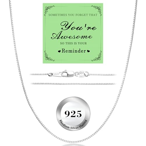 JENDEAR Italian 1.2/1/0.8mm 925 Sterling Silver Box Chain Necklace for Women, 18K Gold Plated Nickel-Free Hypoallergenic Thin & Sturdy Chain, Dainty Gift with 'You're Awesome' Inspirational Card