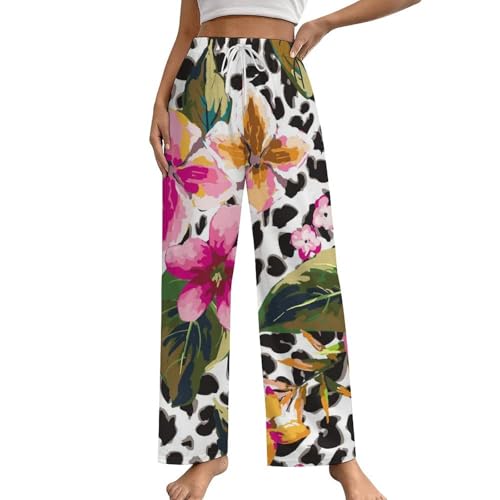 Pantalon de pyjama rose léopard pour femme idéal contre les nuits fraîches