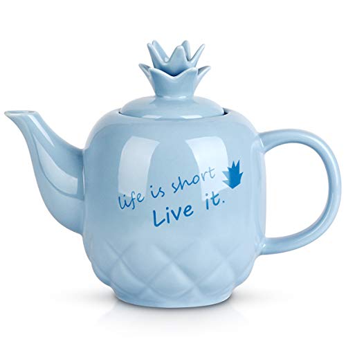 Toptier Ceramic Teapot Large Tea Pot with Stainless Steel Infuser 40 Ounce Blooming Loose Leaf Teapot for Tea Lover Gift Family Turquoise Pineapple