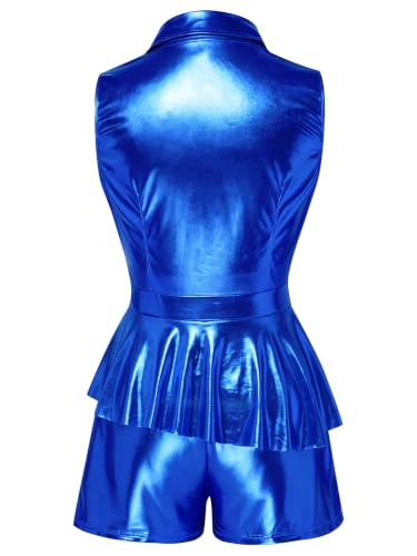 Playera noche club Alvivi mujer con escote en V profundo y peplum elegante azul real XL 2