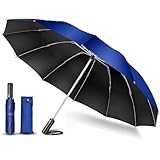折りたたみ傘 【12本骨の強化構造・超大サイズ】 折り畳み傘 ワンタッチ自動開閉 超撥水 UVカット 晴雨兼用 台風対応 耐風撥水 丈夫 メンズ傘 大きいサイズ 携帯便利 おりたたみ傘 メンズ レディース 収納ポーチ付き (ブルー)
