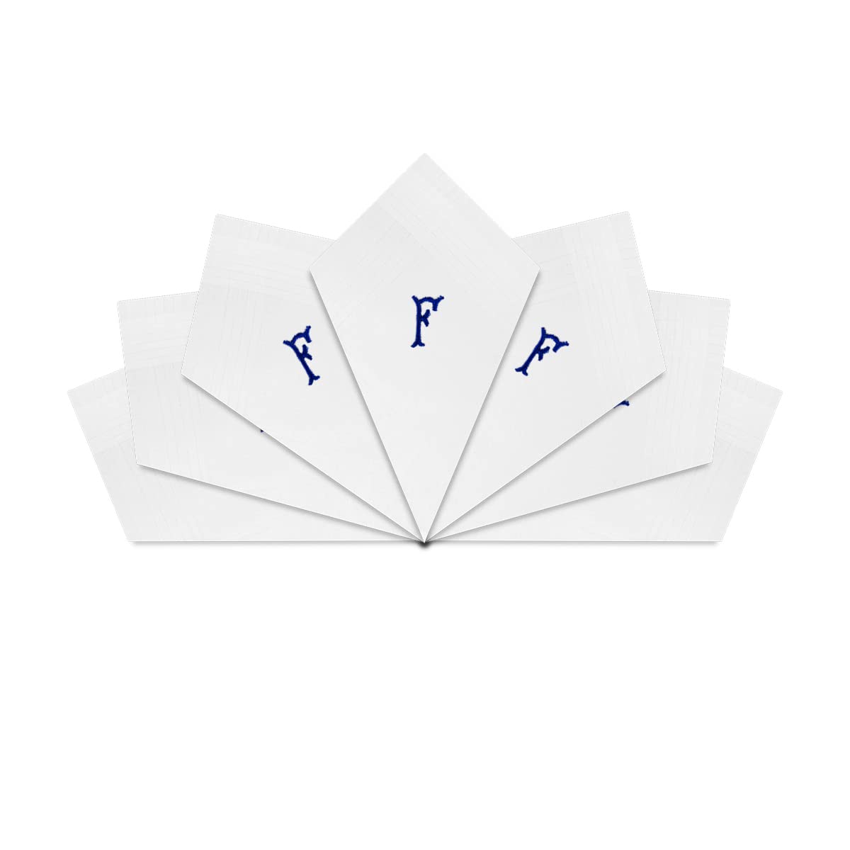 Warwick & Vance 7 Pack Of Mens/Gentlemens White Satin Bordered Handkerchiefs With Blue Embroidered Initials, Letter F