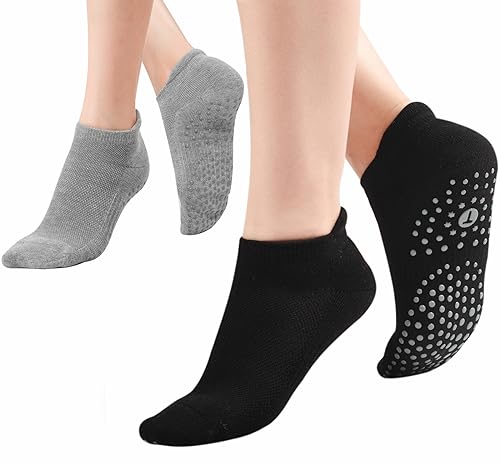 Image of Toes Home Pilates Socks for Women, Cushioned Ankle Grippy Non Slip Socks for Yoga, Hospital, Barre, Home Slipper 2 /4 Pairs