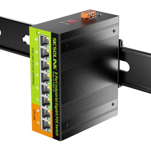 Image of Industrial 8-Port Gigabit PoE+ Switch | 6x30W PoE Ports, 2 Uplinks, 35mm DIN-Rail Mount, IP40, Dual Power Input