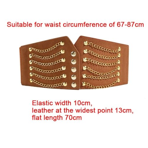 Chain Rivet Waistband Elastic Buckle Retro Clothing Supplies Dress Belt Elegant Wide Waist Belt Women(color 3)2