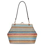 CATSEA Large Women's Kiss Lock Bag PU Medium Top Handle Handbags Kiss Clasp Shoulder Bags Tote Purse Messenger Clutch (Straw - Colorful)