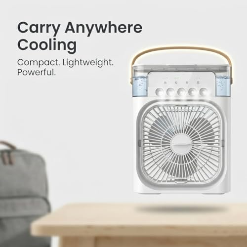 Image of Portable Air Cooler Fan with Water Tank & USB Power | Mini Personal Cooler with 3 Speeds, LED Light| Desk Fan for Home, Office & Travel | MultiColor
