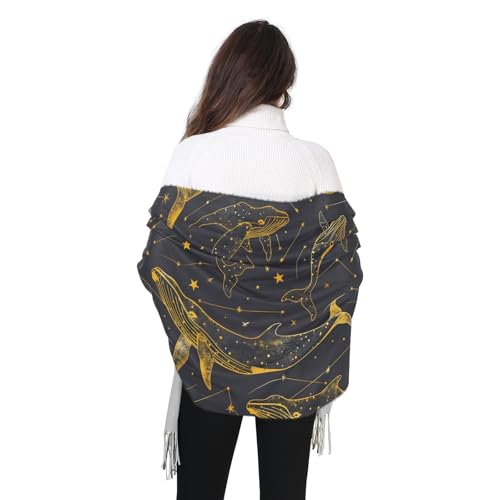ALAZA Women's Scarves Winter Scarf Cashmere Feel Pashmina Shawls Wraps Line Whale Soft Warm Lightweight with Tassels Fall4