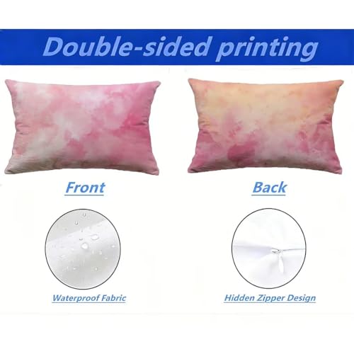 Housses de coussin de jardin 60x90 rose imperméables aspect lin pour extérieur