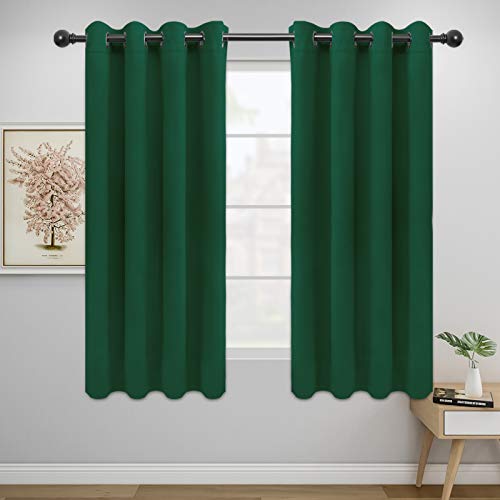 Image of Easy-Going Blackout Curtains for Bedroom, Solid Thermal Insulated Grommet and Noise Reduction Window Drapes, Room Darkening Curtains for Living Room, 2 Panels (52x63 in,Dark Green)