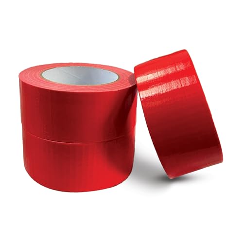 JeeJaan® 3 Rolls of Red Duct Tape 50mm x 50m Heavy Duty Waterproof Gaffa Tape for Electrical Plumbing Use Strong Adhesive Durable Ideal for Sealing Fixing and Wrapping Projects