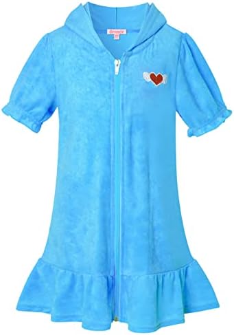 QPANCY Girl Terry Hooded Swim Cover-Up Zip Cover Up Swimsuit Summer Short Sleeve 8 9 Seafoam