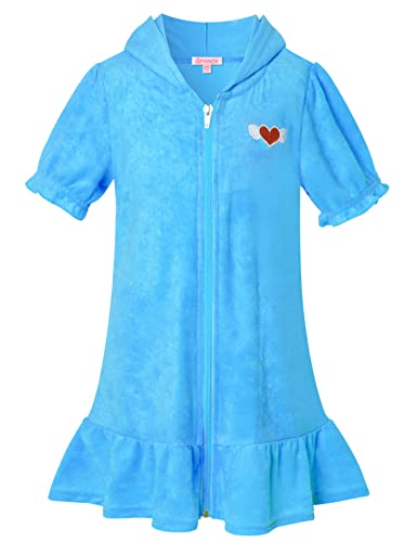 Qpancy Girl Terry Hooded Swim Cover-Up Zip Cover Up Swimsuit Summer Short Sleeve 8 9 Seafoam #TOP8