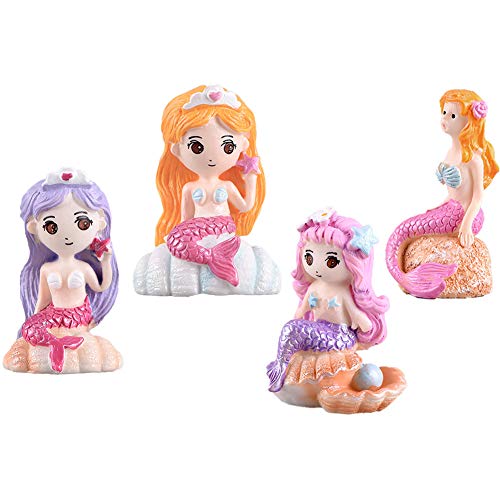 Miniature Mermaid Figurines 4 Pcs, Mermaid Toy Figure Collection Playset Doll Cake Toppers for Fairy Garden Ornament Birthday Party Gift Desk Decoration