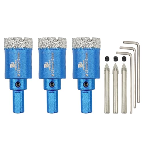 Dry Diamond Core Drill Bit with Pilot Bit - 1" Diamond Tile Hole Saw with Triangle Shank for Porcelain Tile Ceramic Stone Granite Marble(3pcs)