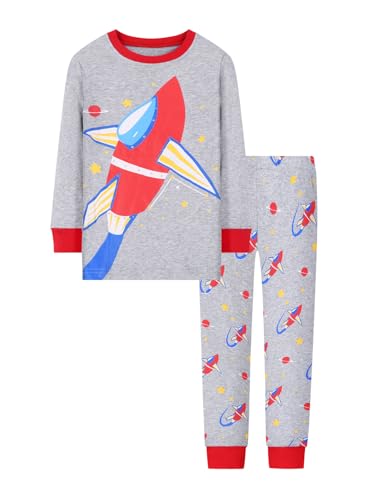 Joyond Boys' 4-Piece Snug Fit Cotton Pajama Set Size 2T-12Years, Kids Boys Long-Sleeve Clothes Top and Pants Sleepwear Sets2