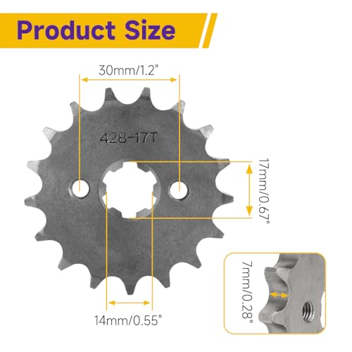 Image of HIAORS 428 17T 17mm Motorcycle Front Engine Sprocket Compatible with 50cc 70cc 110cc 125cc 140cc 160cc TaoTao Coolster Apollo Coleman Boom Vader Roketa Lifan ATV Quad 4 Wheeler Pit Dirt Bike Parts