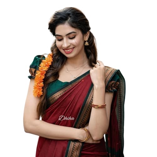 Image of DHIHA Gadwal Cotton Saree for Women | Pure Kalyani Cotton Saree with Zari Border Tassels & Blouse | Kanjivaram Linen Silk | Handloom Weave