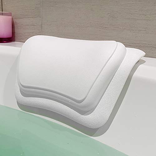 Femoco NEW Generation Bathtub Pillow, One-Piece Molding Seamless Technology Water Resistant Human Engineering Design to Support Head and Neck Headrest Bath Pillow Fit For Rectangular Tub Only (13x8in)