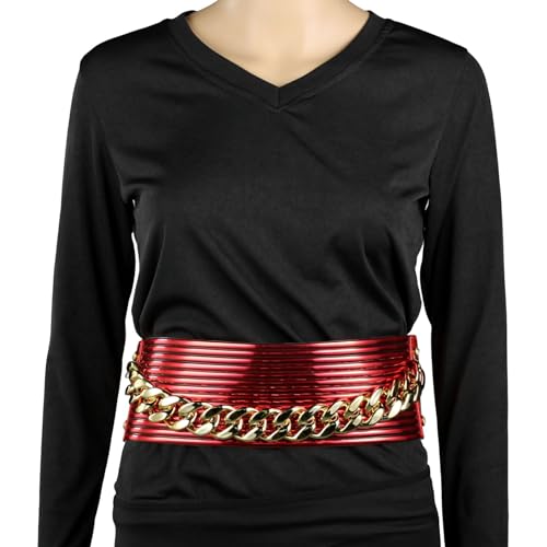 Elastic Punk Body Chain Fringe Wide Belt Trendy Waistband PU Dress Girdle for Women Big Female Accessories2