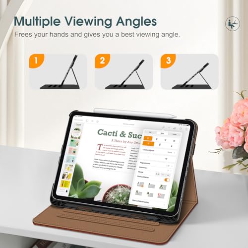 Fintie Folio Case for iPad Pro 11-inch (M5) 2025 / (M4) 2024 - Multiple Angles Viewing Stand Protective Cover with Pencil Holder & Pocket, Auto Wake/Sleep, Brown by FINTIE - Image 4