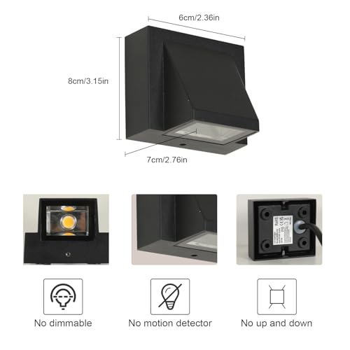 Applique da Parete LED Esterno Interno-2 Pezzi, IP65 Lampada da Parete Moderno, 5W Luce Calda 3000K Nero Applique da Esterno per Giardino Portico Garage Patio Camera da letto Soggiorno - Illuminazione - Immagine 4