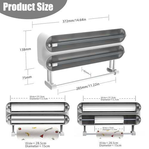 3 in 1 Aluminum Film Wrap Cutter WallMount Paper Towel Holder Cling Film Cutting Holder Plastic Wrap Dispenser Kitchen Organizer (Grey Transparent) by LuniosisL - Image 2