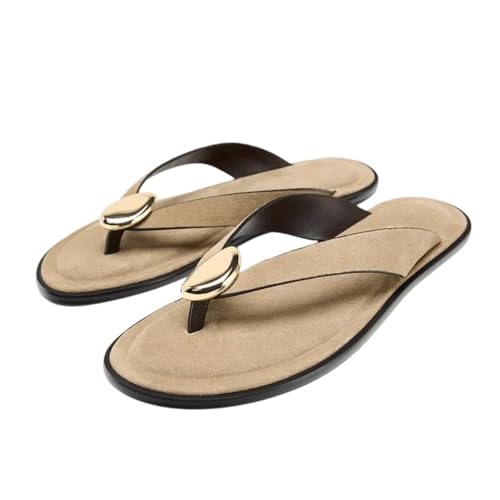 Womens Flat Sandals for Women Comfortable Flip Flops Slide Sandals Summer Beach Thong Sandals with Metal Decoration