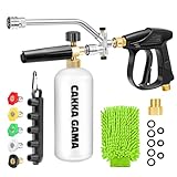 Foam Cannon Dual Connector for Pressure Washer, Car Wash Foam Gun Kit 1/4 Inch Quick Connector, Adjustable Soap Cannon with 5 Pressure Washer Nozzle Tips, Adapter, 1 Liter, A Fluorescent Green Glove