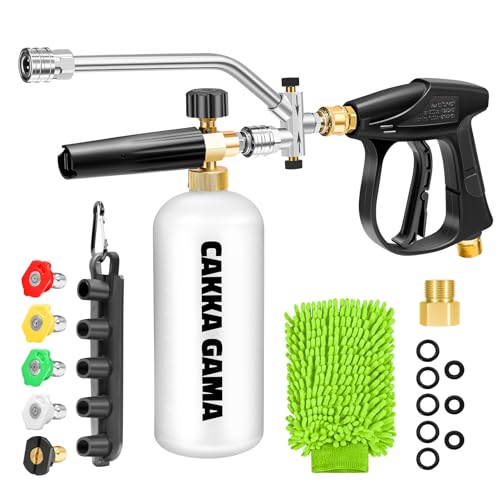 CAKKAGAMA Foam Cannon Dual Connector for Pressure Washer Industrial Car Wash Foam Gun Kit 1/4 Inch Quick Connector Adjustable Soap Cannon with 5 Pressure Washer Nozzle Tips Adapter 1 Liter