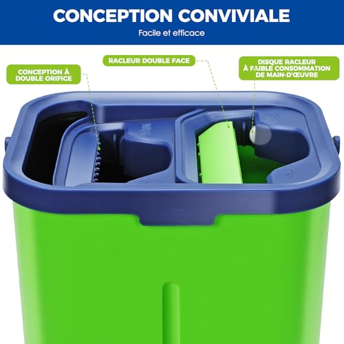 HEVOL Wischmopp Set mit Eimer, Bodenwischer mit Auswringfunktion, 360-Grad-Drehkopf, Langem Edelstahl Griff, 5 Stück Mikrofaserpads, Nass- und Trockengebrauch für Hartholz-Laminat-Fliesenboden – Bild 5