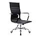 Devoko Office Desk Chair Mid Back Leather Height Adjustable Swivel Ribbed Chairs Ergonomic Executive Conference Task Chair with Arms (Black)