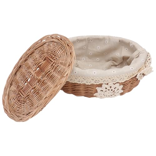 Panier de rangement tressé avec couvercle en rotin marron structure robuste - 2