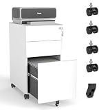 LIFE SKY 3-Drawer Mobile File Cabinet: All-Steel Storage with Locking Wheels - Compact Office Organization for Remote Workers & Home Office Spaces