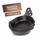 BBQ BOSS Gusseisen Pfännchen [3er Set] Gusseisenpfanne – Grill Pfanne – Grillpfännchen – Ø14,5cm – je 250ml – klein