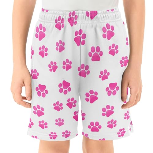 J JOYSAY Cartoon Paw Footprint Fuchsia Boys Athletic Shorts Kids Youth Casual Shotrs with Elastic Waistband Pockets2