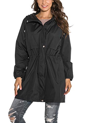 image for GUANYY Rain Jacket Women Waterproof Hooded Raincoat Active Outdoor Win