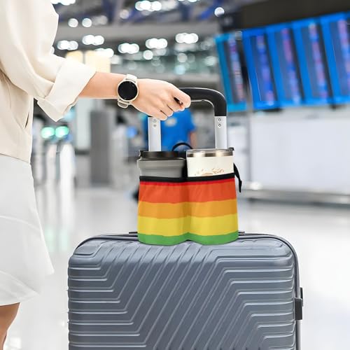Image of Luggage Cup Holder for Suitcases Free Hands Suitcase Cup Holder Travel Luggage Drink Holder Portable Luggage Cup Caddy Bag Carrier with Handle Vibrant Colorful Stripes