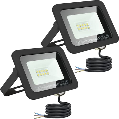 ARRANCIO Focos LED Exterior, Luces LED Exterior con Chip LUMILEDS, índice de protección IP65, Foco Proyector LED Luz Natural ( Black Frame, 10W, Natural Light, 2 Units ) Cover