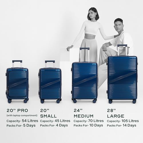 Image of Assembly Luggage Trolley Set of 3 (20+24+28 Inch) with TSA Locks & 3 Packing Cubes, Polycarbonate Hard Shell Spinner Trolley Bag Set for Family Travel, Blue (Small+Medium+Large)