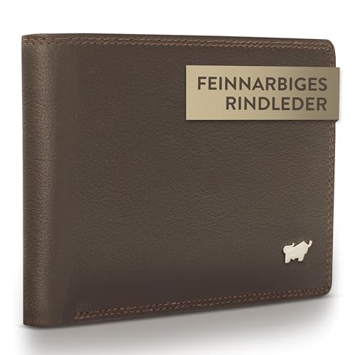 BRAUN BÜFFEL - Geldbörse Herren aus echtem Rindsleder Golf 2.0 - Geldbeutel Portemonnaie schmales Design für Männer mit 4+3 Kartenfächern - Zeitlos klassisches Portmonee mit Münzfach - Edles Braun