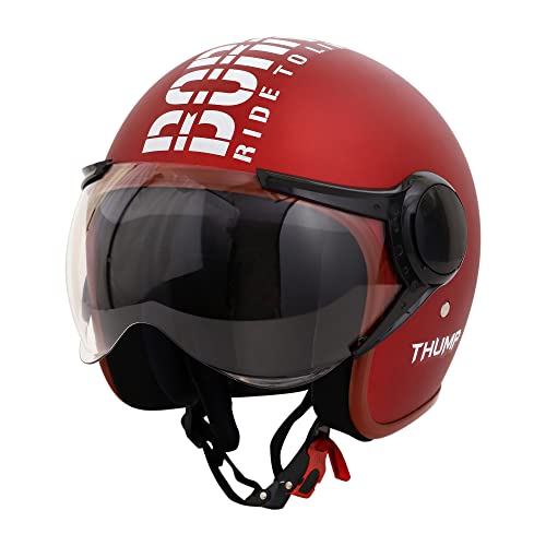 Image of ASCONE Polycarbonate Thump Open Face Helmet, ISI: 4151 Certified Two Wheeler Helmet, Matte Finish with Clear Visor