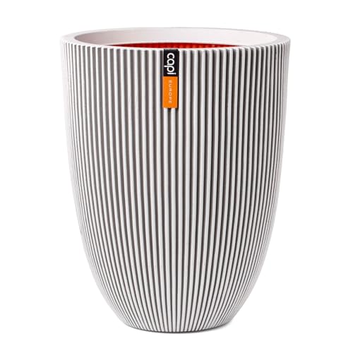 Capi Europe - Gefäß elegant niedrig Groove NL - 46x58 - Elfenbein - Öffnung Ø38 - Blumentopf für den Innen- und Außeneinsatz - KGVI783