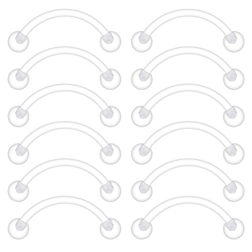 SCERRING 16 Gauge Clear Acrylic Bioflex Curved Barbell Eyebrow Belly Lip Tragus Ring Conch Piercing Jewelry Retainers 12mm 12PCS