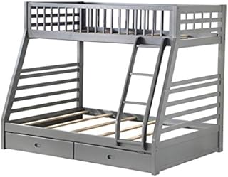 Bowery Hill Contemporary Twin Over Full Bunk Bed with 2 Drawers in Gray
