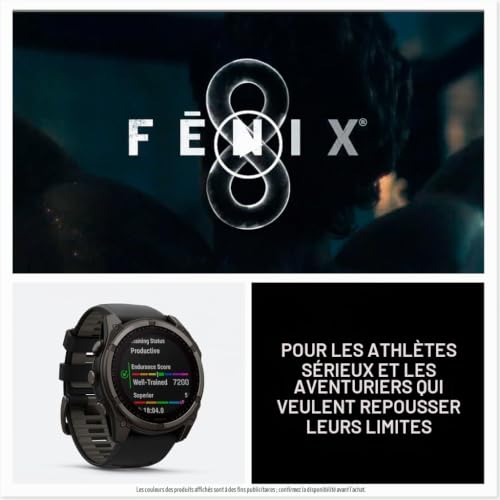 Garmin fēnix® Montre Intelligente GPS Multisports Solaire AMOLED, 8 à 51 mm, Couleur Saphir, Batterie Longue durée, Lampe de Poche LED intégrée, Couleur Gris Carbone DLC Titane avec Bracelet Gris